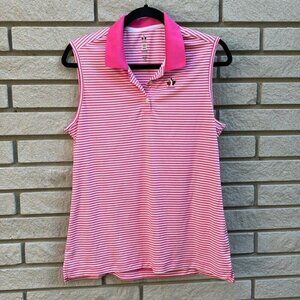 Hudson’s Bay Golf Canada Pink and White Striped Sleeveless Golf Polo Sz L
